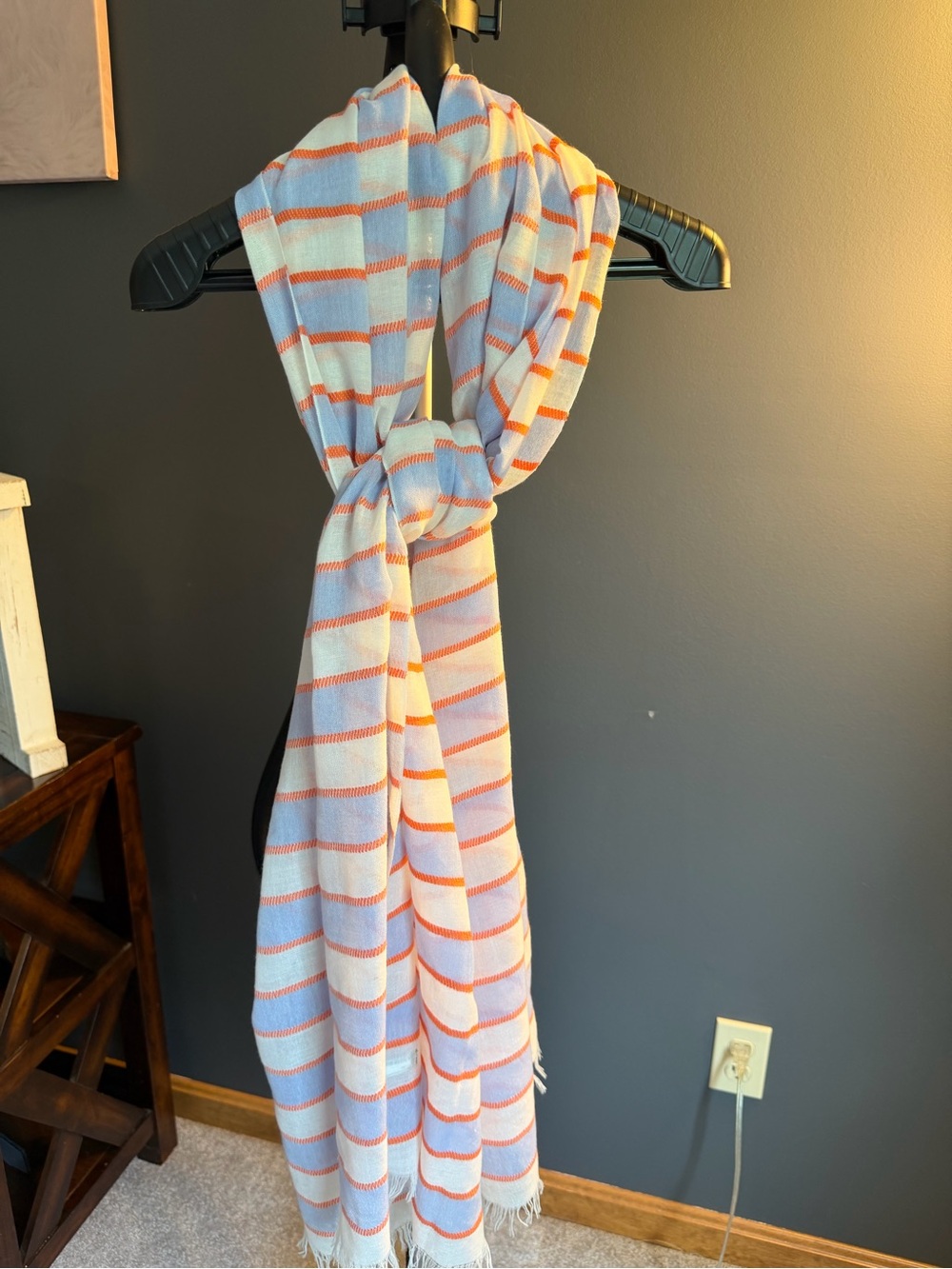 Light Blue and Orange Striped Decorative Throw Scarf